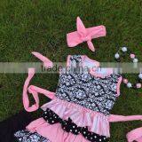 Full Stock Cute Girls Suit Kids Boutique-remake-clothing-sets Girls Ruffle Capri Sets Girls Damask Rose Necklace and Headband thumbnail-5