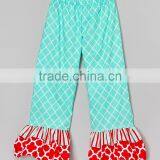 Latest Girl Pants With Aqua And Red Ruffle Kid Trousers Christmas Girls Wear Z-PT80804-11