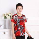 The New 2017 Middle-aged and Old Women's Ice Silk Cotton Round Collar T-shirt Foreign Trade the Original Single Mother Big Yards thumbnail-4