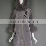 Winter New Product the Newest Style Gray Genuine Shearing Jacket Chashmere Parka Coat With Fur Collar for Women thumbnail-4