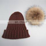Wholesale Latest UK Style Acrylic Crochet Hat With Raccoon Fur Poms Knit Hat thumbnail-6