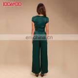 Dongguan Suppliers European Style Short Sleeve Satin Wide-leg Black Long Women One Piece Jumpsuit thumbnail-3