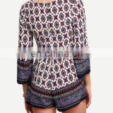 China Factory Wholesale Fashion Design Tribal Print Tassel-Tied Romper Women thumbnail-4