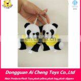 Lovely mini 10cm plush panda toys keychain with t-shirt print own logo