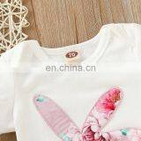 Easter Day 2019 Short Sleeved Kids Clothes Girls Children Clothing Sets Bunny White Romper & Flower Pants & Headband 3PCS Set thumbnail-6