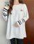 Thickened double-sided German velvet long-sleeved T-shirt women's top for fall/winter 2021 new Korean version plus velvet loose embroidered bottoming shirt 9305#white[De velvet warmth] L 100-120 catties [genuine quality]