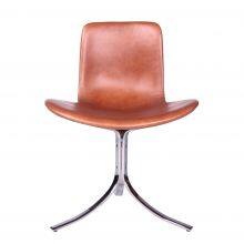 PK9 Chair Poul Kjaerholm 1960 Design, Mid-Century Modern Leather Dining Chair With Polished Stainless Steel Base for Home Hotel thumbnail-1