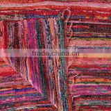 Pink Color theme Hand loomed Rag Rug, Floor Mat, yoga mat , Vintage Throw, Chindi Durrie Carpet hand made in India from vintage