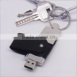 Hot Promotional Wholesale Leather USB Flash Drive With Keychain
