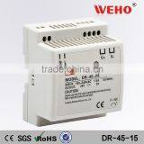 CE RoHS Approved 45W 15V DIN Rail High Voltage Switching Power Supply DR-45-15