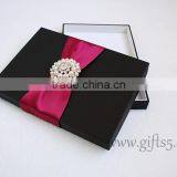 Black Color Silk Wedding Invitation Box With Crown Brooch Embellishment thumbnail-6