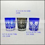 Solid Blue and Black Hand Cut Drinking Glass Tumbler thumbnail-1