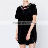 New Short Sleeve Floral Velvet Mini Dress Frock Design With Hand Embroidery Designs For Dress 2016 HSD5828 thumbnail-2