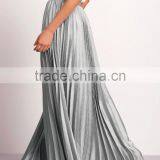 Silver Zipper Side Pleated Flare Maxi Skirt Fashionable Designs High Waist Pleated Skirt thumbnail-4