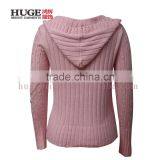Cable Knit Hooded V Neck Sweater Women'S With Kangaroo Pocket thumbnail-2