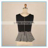 Elegant Ladies Modern Check Sleeveless Blouse Design With Jewel Neck Designs Flounce Hem thumbnail-3