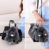 Cute Mini Genuine Rabbit Fur Pom Pom Key Chain Women Trinket Rabbit Toy Doll Bag Car Key Ring Monster Jewelry Gift thumbnail-1