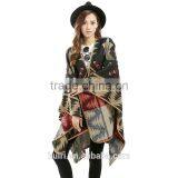 Poncho Women Cashmere Shrug Warm Flower Pattern Slit Wool Blend Plaids Blanket Cloak Poncho Cape Coat Printed Cardigan Shawl thumbnail-3
