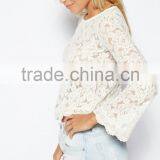 New Arrival Fashion Loose Through Look Floral Lace Lady Blouse thumbnail-3