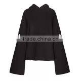 Spring Womens Pullover Black Cool Hollowed-out Hoodies With Hood thumbnail-1