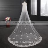 2017 Hot Sale Long Lace Wedding Dresses Bridal Veil long Tulle handmade beads emboied lace wedding veils