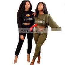 Wholesale Custom Fashion Three-piece Suit 2020 Spring New Casual Long-sleeved Sweater + Letter Vest + Legging Womens Sports Suit thumbnail-1