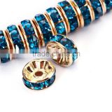 Gold Plated Blue Zircon Color #229 Rhinestone Jewelry Rondelle Spacer Beads Variation Color and Size 4mm/6mm/8mm/10mm
