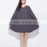 Sunflower Coconut Shell Buttons Casual Linen Dress Plus Size Dress thumbnail-3
