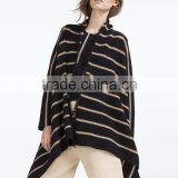 Pointed shawl cap Stripes knit cardigan women sweater feather yarn 60% polyester, 39% linen, 1% elastane