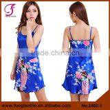2402 New Women Peacock Pattern Two-piece Set Satin Bath Robe thumbnail-3