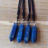 Natural Rock Lapis Lazuli Hexagon Prism Crystal Gemstone Pendants Double Points for Gift