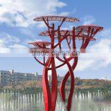Stainless Steel Red Color Decorative Outdoor Metal Tree Abstract Art Sculptures thumbnail-2