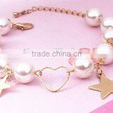 Gold Heart Star Charms Pearl Link Bracelet thumbnail-3