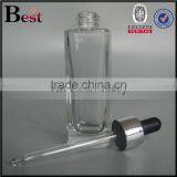 Cosmetic 30ml 50ml Clear Square Glass Dropper Bottle With Silver Aluminum Dropper for Essential Oil Perfume China Suppliers thumbnail-4