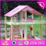 2017 New Products Lovely Girls Pink Wooden Dolls House for Sale W06A165 thumbnail-3