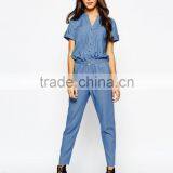 2015 China Factory OEM ODM Fashionable Customized Chambray Jumpsuit With D Ring Belt thumbnail-4