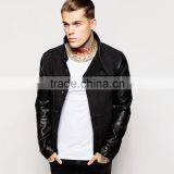 Fashion Denim Black Sleeves Leather Jacket With Pocket Custom Design thumbnail-1