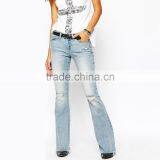 Light Blue Plain Knee Ripped Wide Botton New Model Jeans Pent Style thumbnail-1