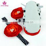 Wholesale Cute Baby Flower Pearl Shoes Newborn Antiskid Safety Baby Shoes Cheap Kids Shoes With Headband Sets LBB20151218-3 thumbnail-4