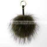 Myfur Fluffy Pompom Bag Pendant Fuzzy Charm Raccoon Fur Ball Leather Strap Keychain Keyring thumbnail-2