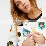New Trendy Girl Gang Hand-sewn Vintage Patches Cotton Bomber Jacket thumbnail-4