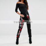 High Waist Women Jeans Embroidered Floral Narrow Bottom Various Types of Trousers thumbnail-1