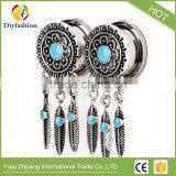 Bohemia Retro Feathers Long Tassel Stainless Steel Ear Plug thumbnail-5