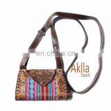 Handmade Embossed Leather Handbag With Aguayo Blanket thumbnail-2