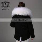 Fashion Women Black Jacket With Raccoon Collar And White Fox Fur Coat thumbnail-4