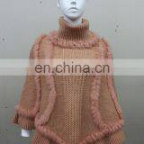 Graceful Wholesale Knitted Choker Pullover For Women Knit Rabbit Fur Shawl Elegant Style Knitting Cape Poncho thumbnail-2