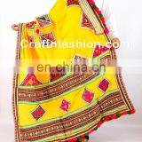 Gujarati Embroidery Mirror Work Dupattas- Yellow Kutch Embroidered Cotton Dupatta- Traditional Lace Work Dupatta thumbnail-6