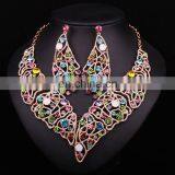 2017handmade Jewelry Set Leaf DesignsRoyal Bule Color Necklace for Weddinghinestone Earing for Bride thumbnail-3