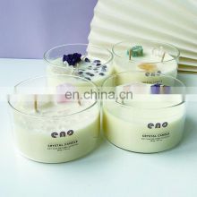 ENO custom Wholesale Luxury Soy Wax Aromatherapy glass Jar with flower decoration scented Crystal stone Candle