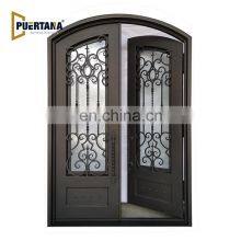 Arched Top Wrought Iron French Double Front Entry Door With Sidelights & Transom Exterior Steel Main Entrance Door Grill Design thumbnail-2